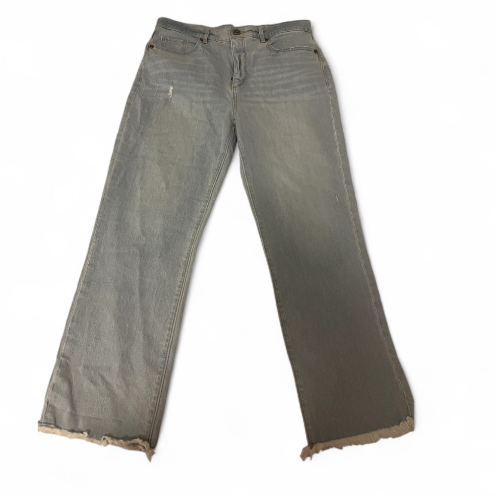 NWT Loft High Waist Straight Crop Denim Jeans Fray Bottom Light Wash